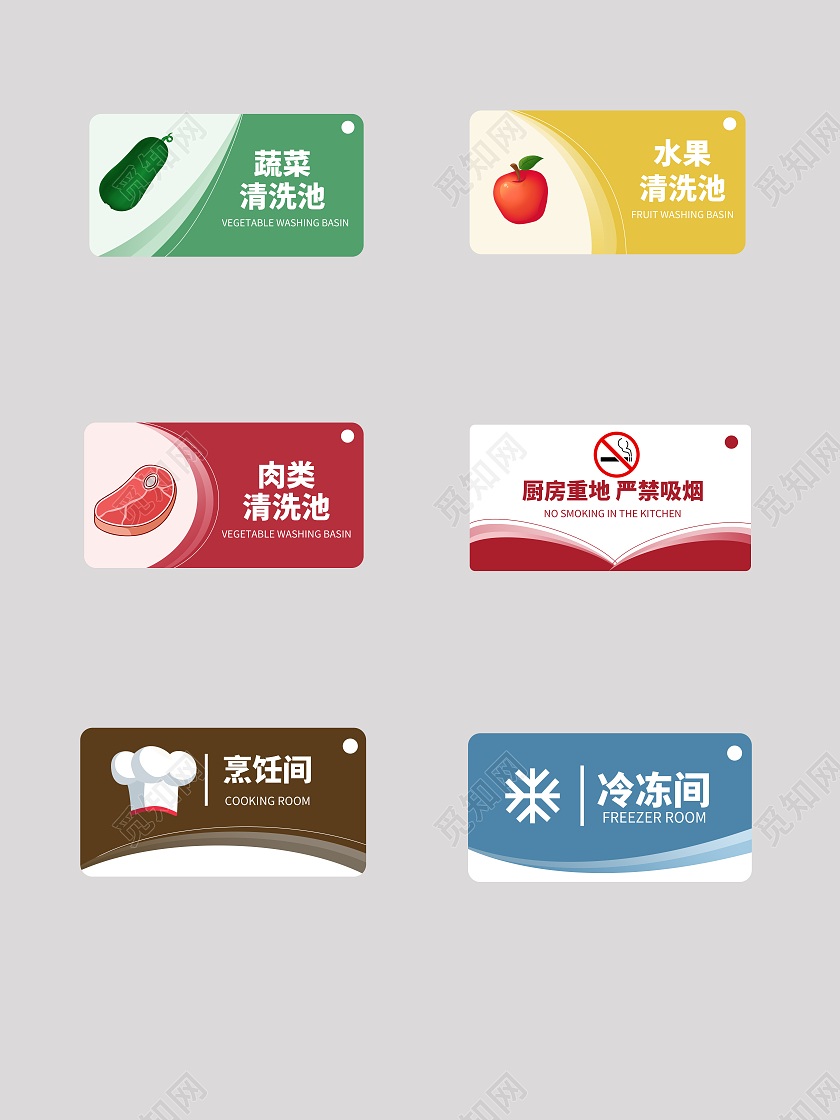 彩色卡通厨房标识识别标识色彩标识