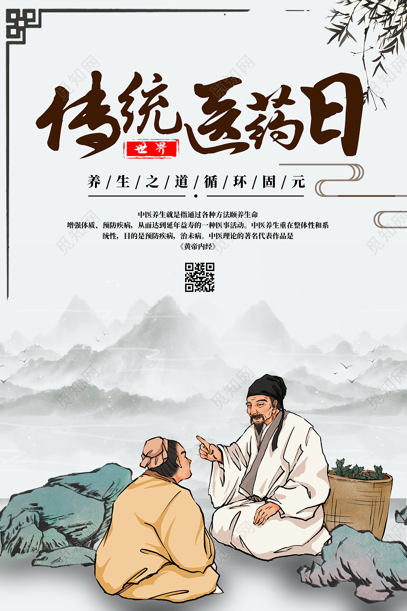 白色卡通传统医药日海报宣传海报世界传统医药日
