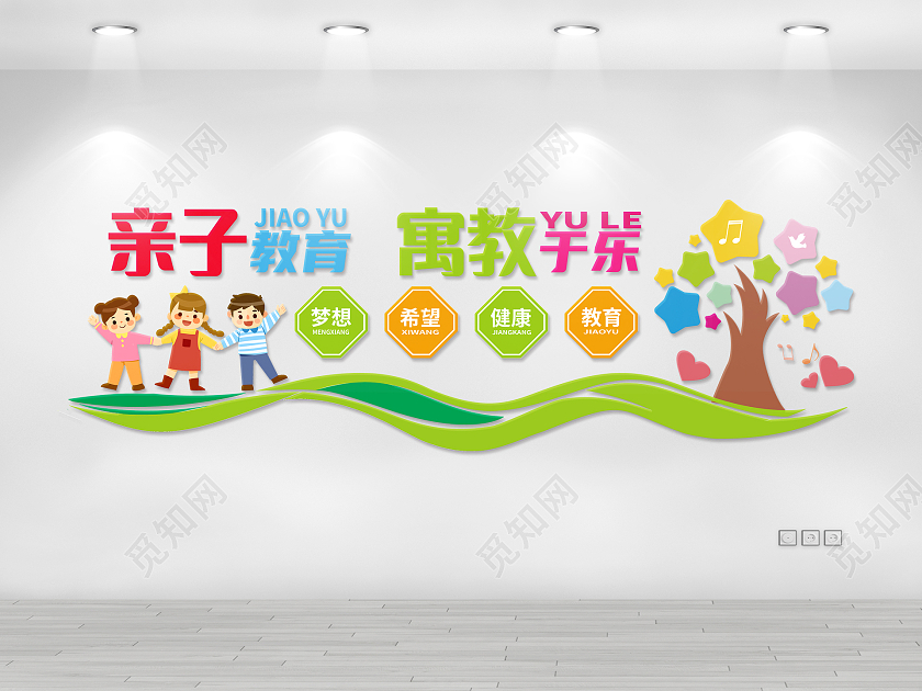 彩色卡通亲子教育寓教于乐亲子教育文化墙