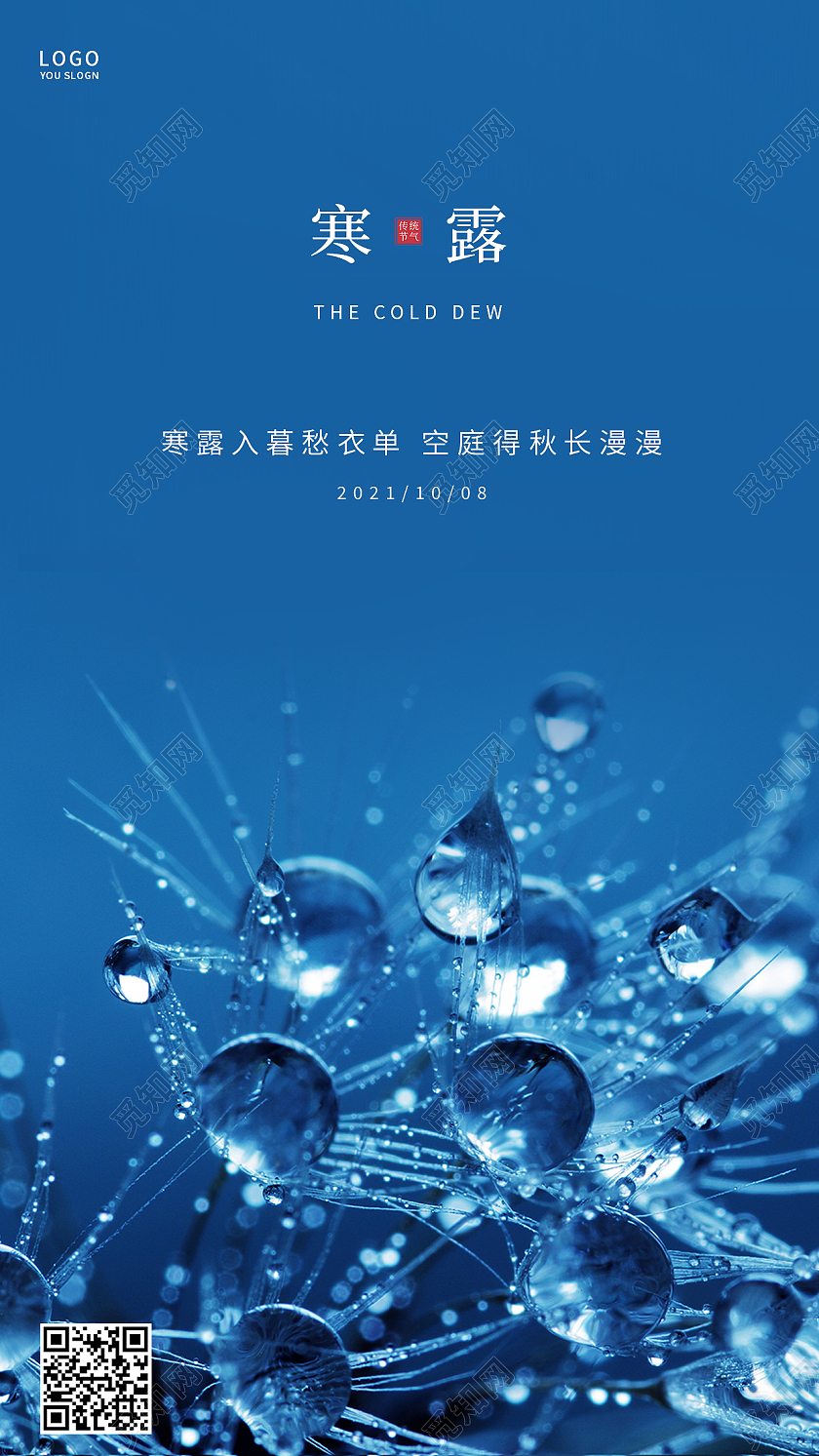 蓝色简约大气寒露传统节气ui手机海报