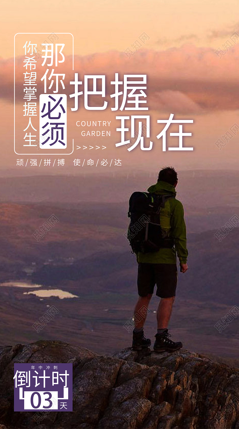 紫色简约你希望掌握人生那你必须把握现在倒计时UI手机海报冲刺倒计时海报