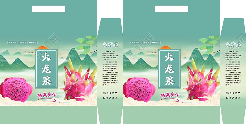国朝背景远山太阳火龙果包装火龙果礼盒包装