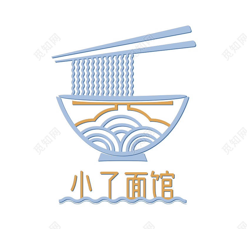 淡蓝色浓汤面清汤面小了面馆清真面日式拉面标志餐饮logo