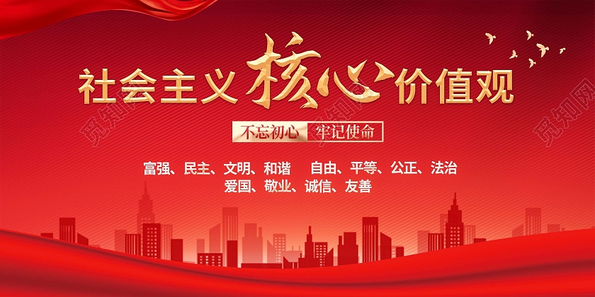 红色简约大气社会主义核心价值观展板背景