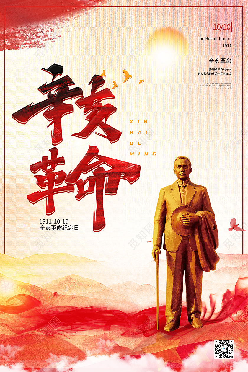 红色简约风纪念辛亥革命110周年海报