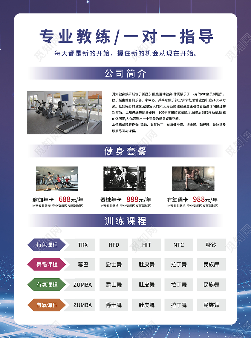蓝紫色简约大气科技风健身型动健身宣传单
