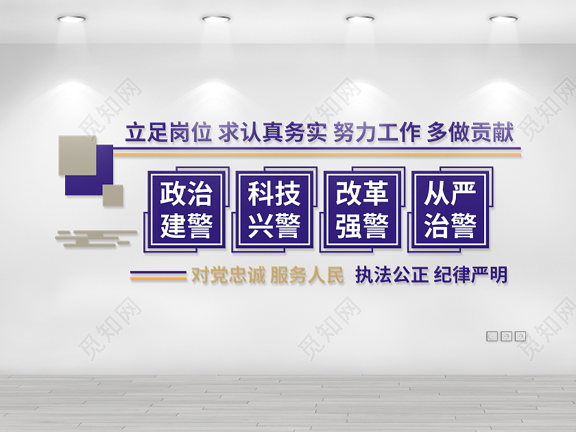 蓝色简约政治建警文化墙对党忠诚服务人民