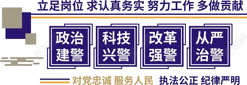 蓝色简约政治建警文化墙对党忠诚服务人民