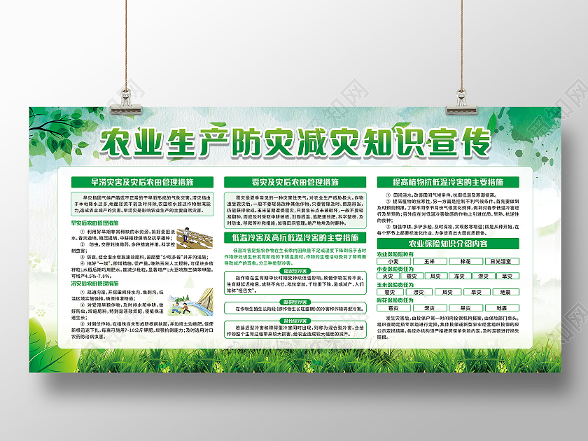 绿色水墨风农业生产防灾减灾知识宣传栏农业宣传展板