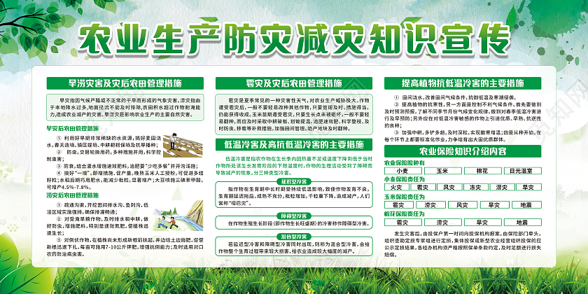 绿色水墨风农业生产防灾减灾知识宣传栏农业宣传展板