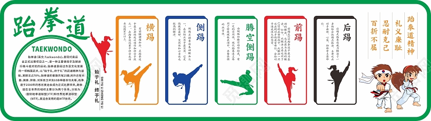 绿色简约大气培训学校跆拳道文化墙背景墙设计模板