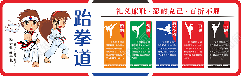 红色简约大气培训学校跆拳道文化墙背景墙设计模板