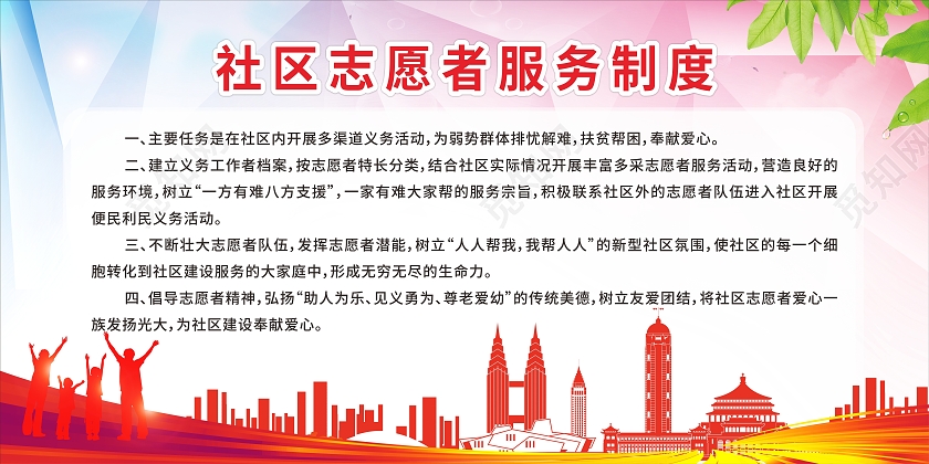 炫彩简约大气社区志愿者服务制度牌展板设计社区制度