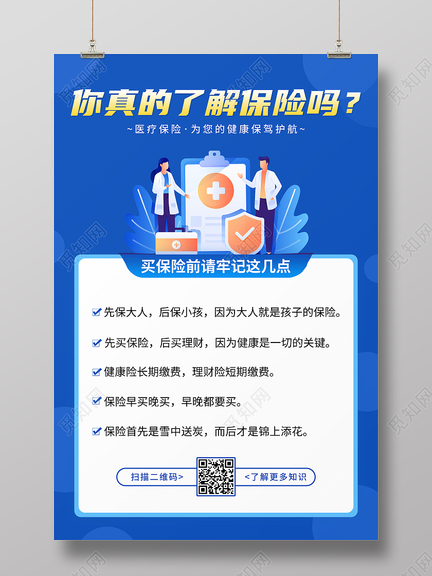 蓝色你真的了解保险吗保险知识宣传海报