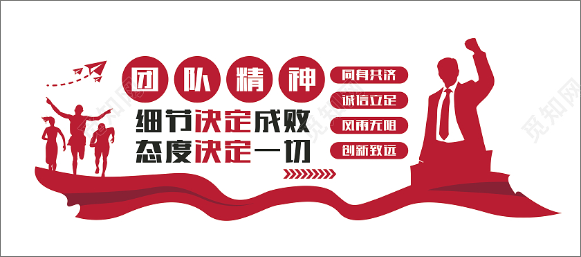 蓝色简约细节决定成败态度决定一切企业精神文化墙