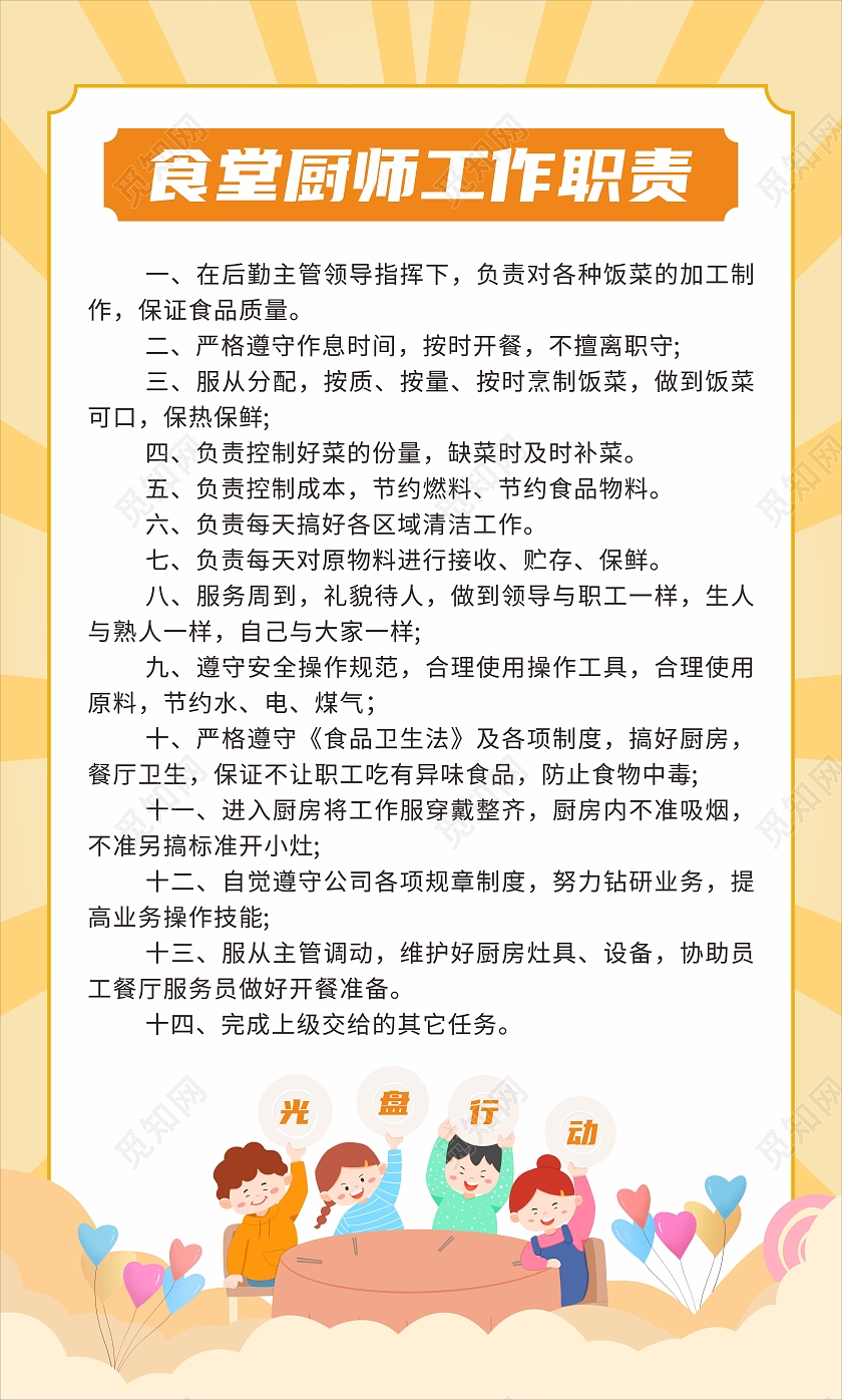 橙色简约大气商务风食堂管理制度食堂制度套图
