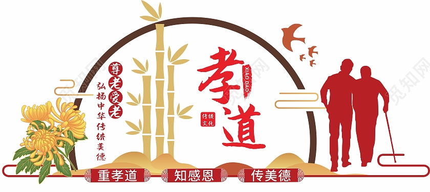 红色简约大气孝道社区文化墙设计模板