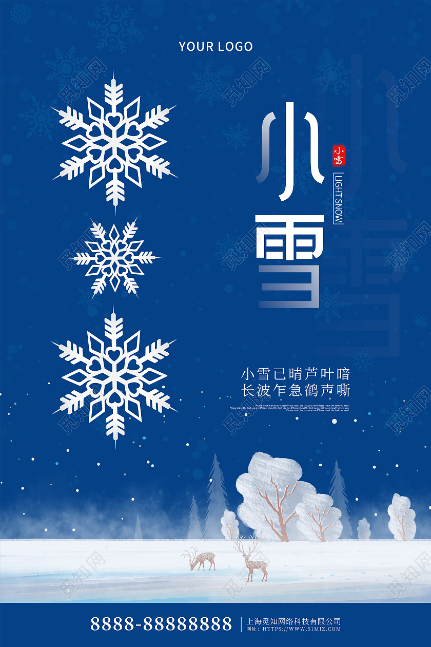 蓝色卡通大气小雪传统节气宣传海报
