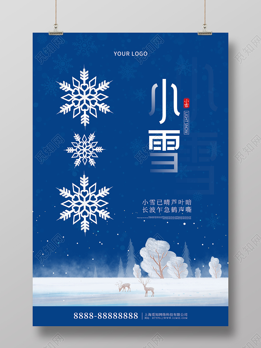 蓝色卡通大气小雪传统节气宣传海报