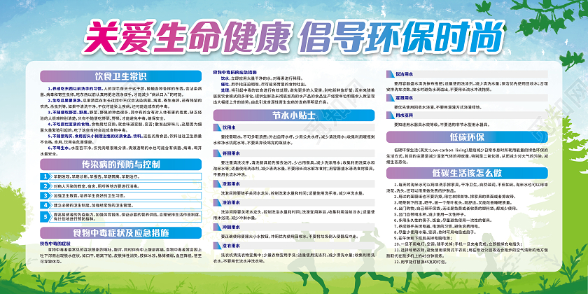 蓝绿色水墨风关爱生命健康倡导环保时尚宣传栏环保宣传展板