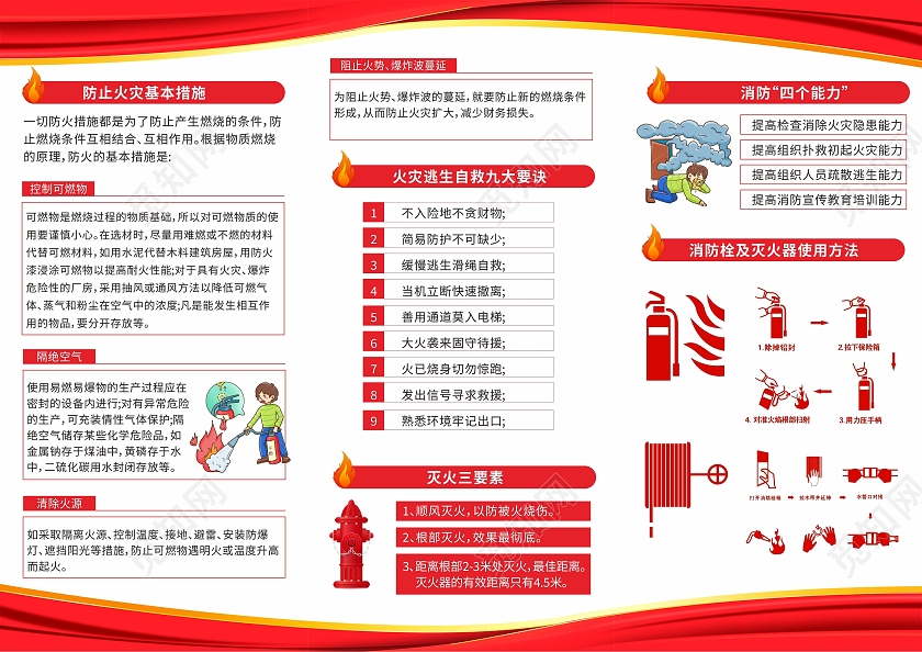 红色简约消防知识全民关注消防生命安全至上三折页消防日三折页