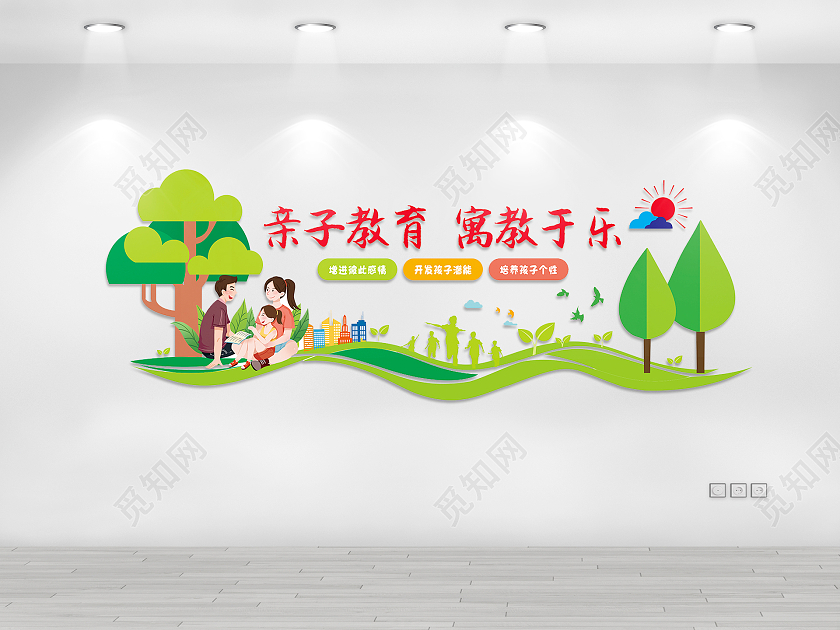 绿色简约大气亲子文化墙亲子教育寓教于乐亲子文化墙