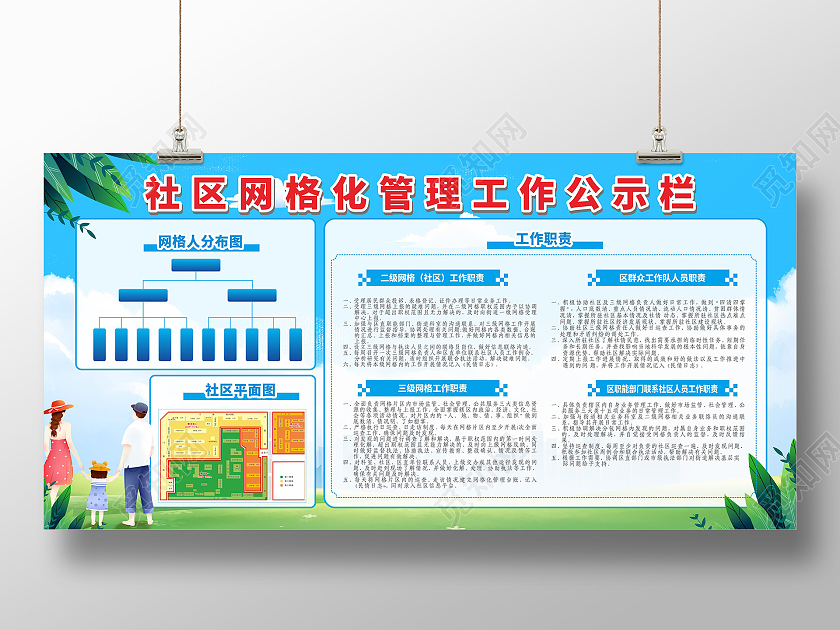 蓝色简约大气社区网格化管理制度宣传栏