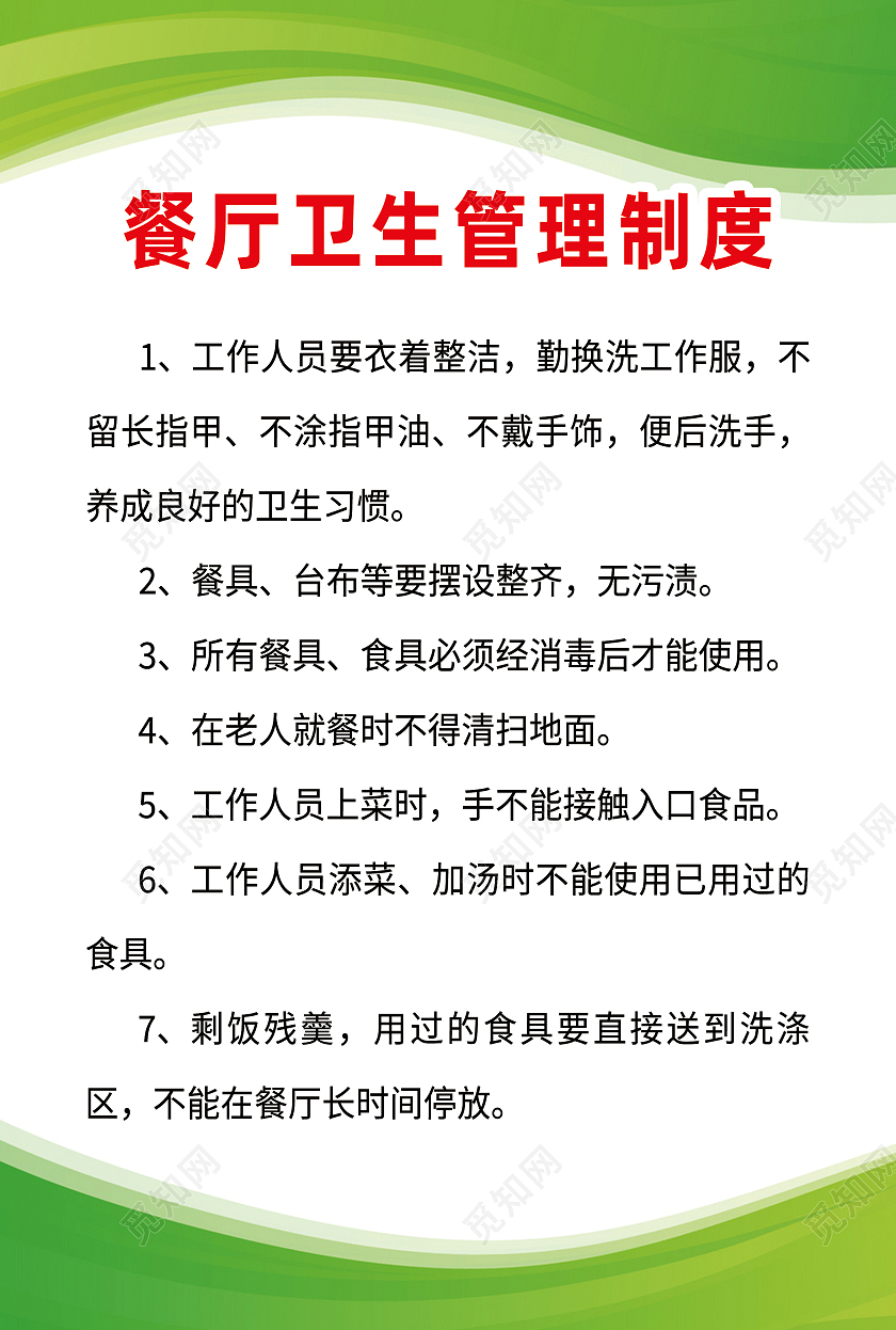 绿色简约餐厅卫生管理制度餐厅制度海报臀部护理