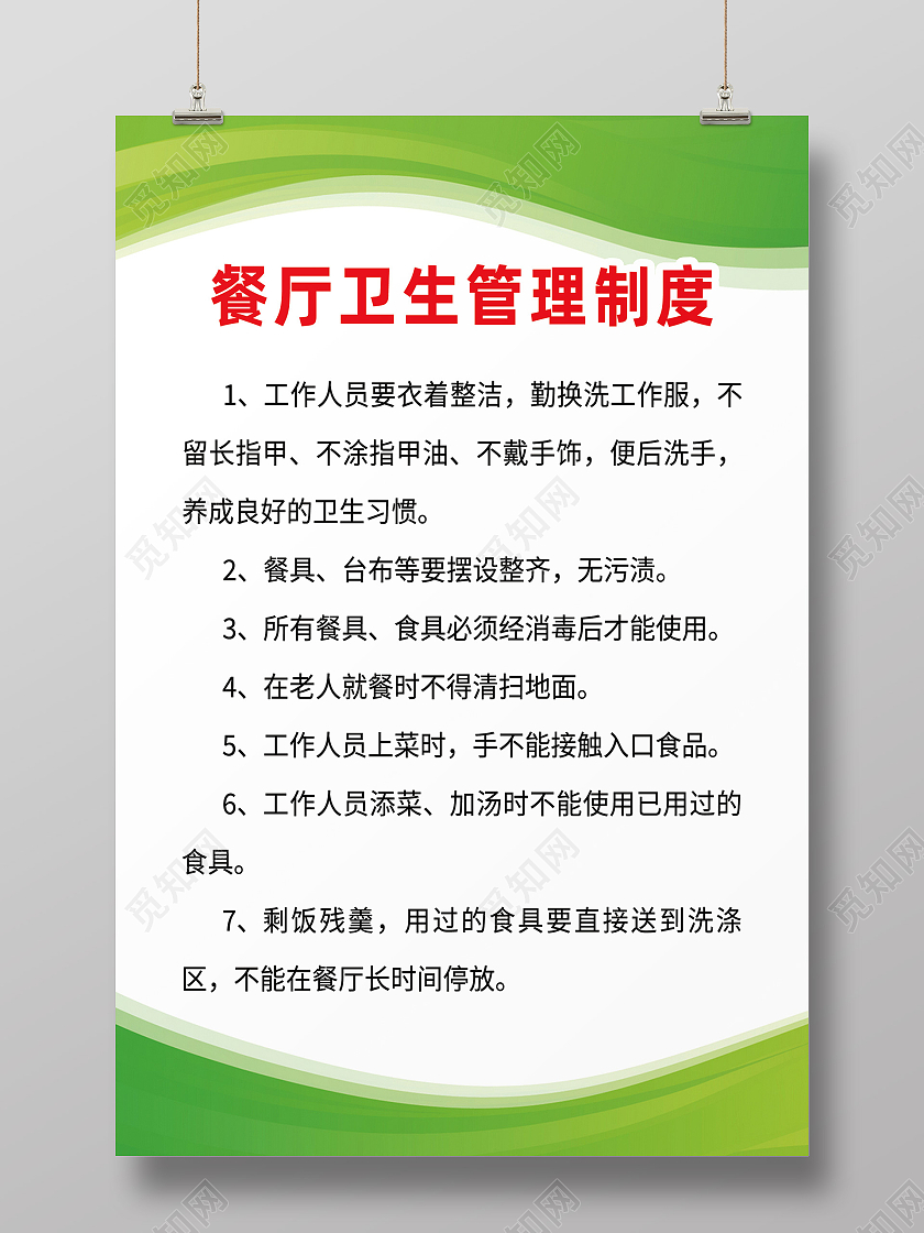 绿色简约餐厅卫生管理制度餐厅制度海报臀部护理