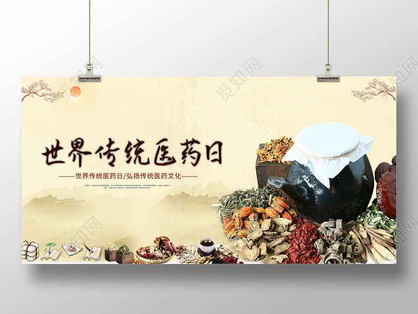 古风棕色灰色传统世界传统医药日宣传海报