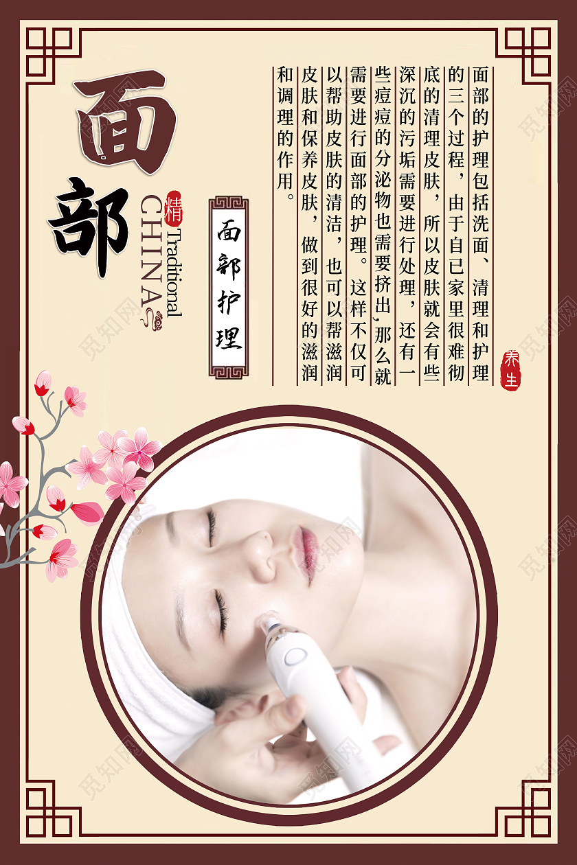 黄色简约面部护理美容养生护理海报