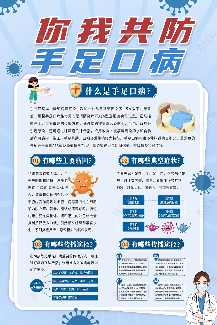 蓝色你我共防手足口病疾病预防宣传海报