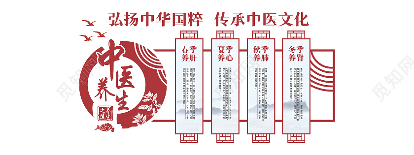 创意新中式红色风格中医养生文化墙中医文化墙