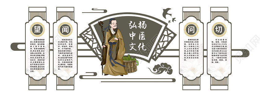 创意新中式扇形风格中医国粹文化墙中医文化墙