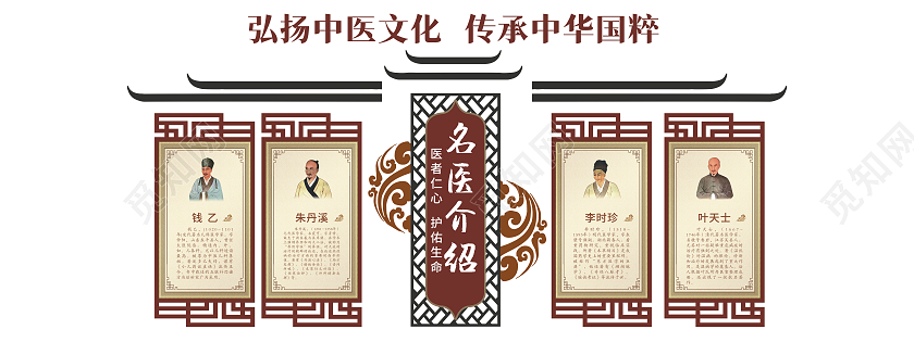 创意中式徽派风格中医名医介绍文化墙中医文化墙