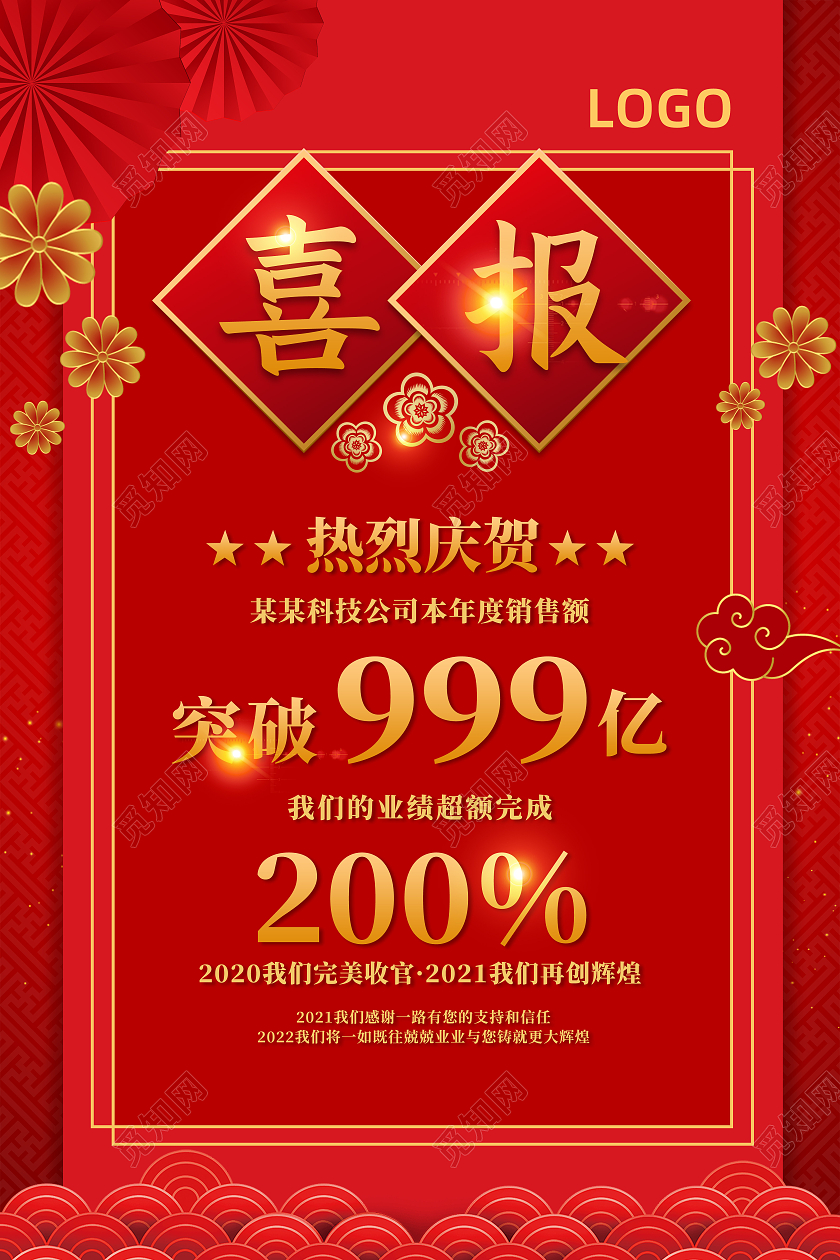 红色金色大气中国风喜报海报设计销售喜报海报