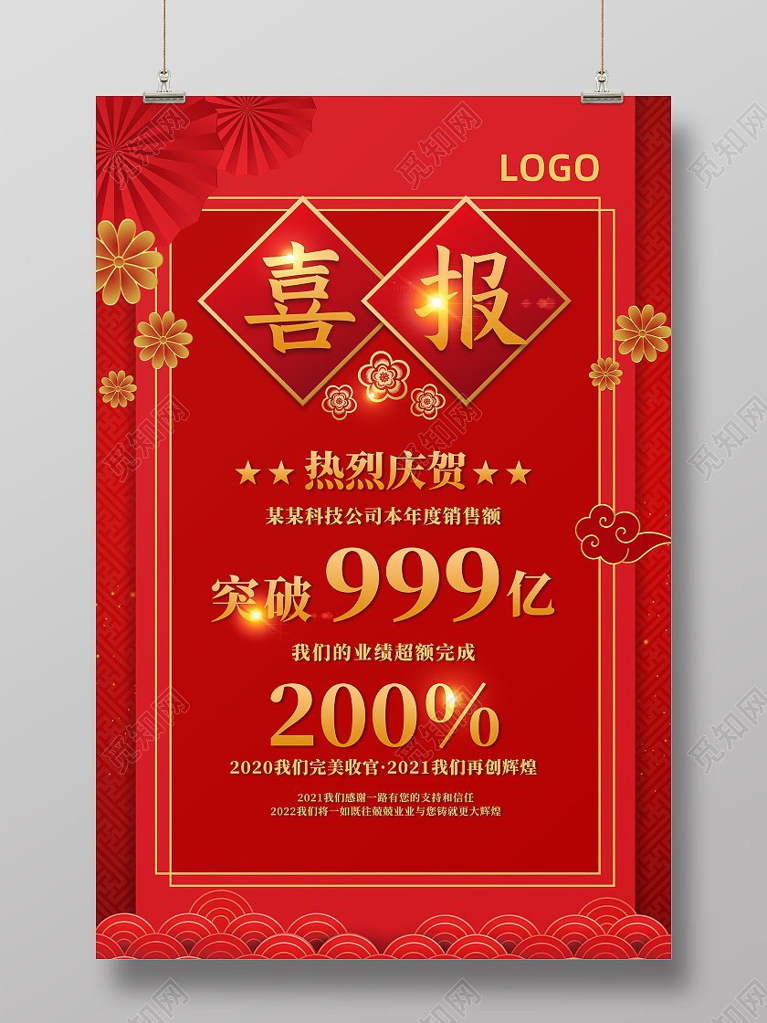 红色金色大气中国风喜报海报设计销售喜报海报
