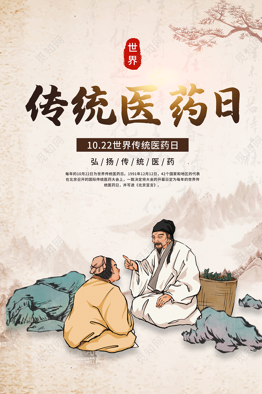 古典中国风世界传统医药日宣传海报