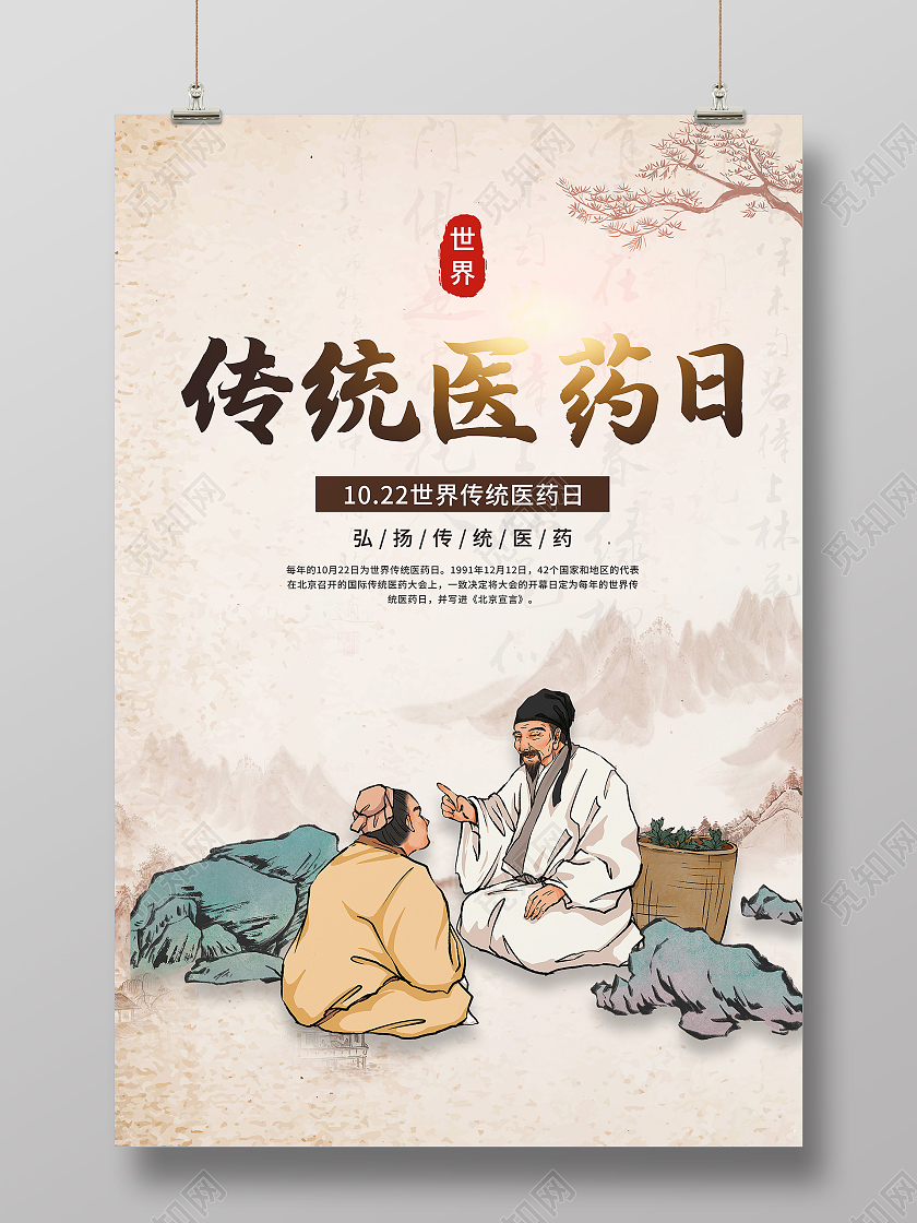 古典中国风世界传统医药日宣传海报