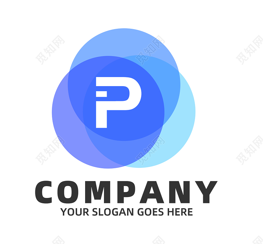蓝色简约企业字母P通用标识标志logo英文字母logo设计