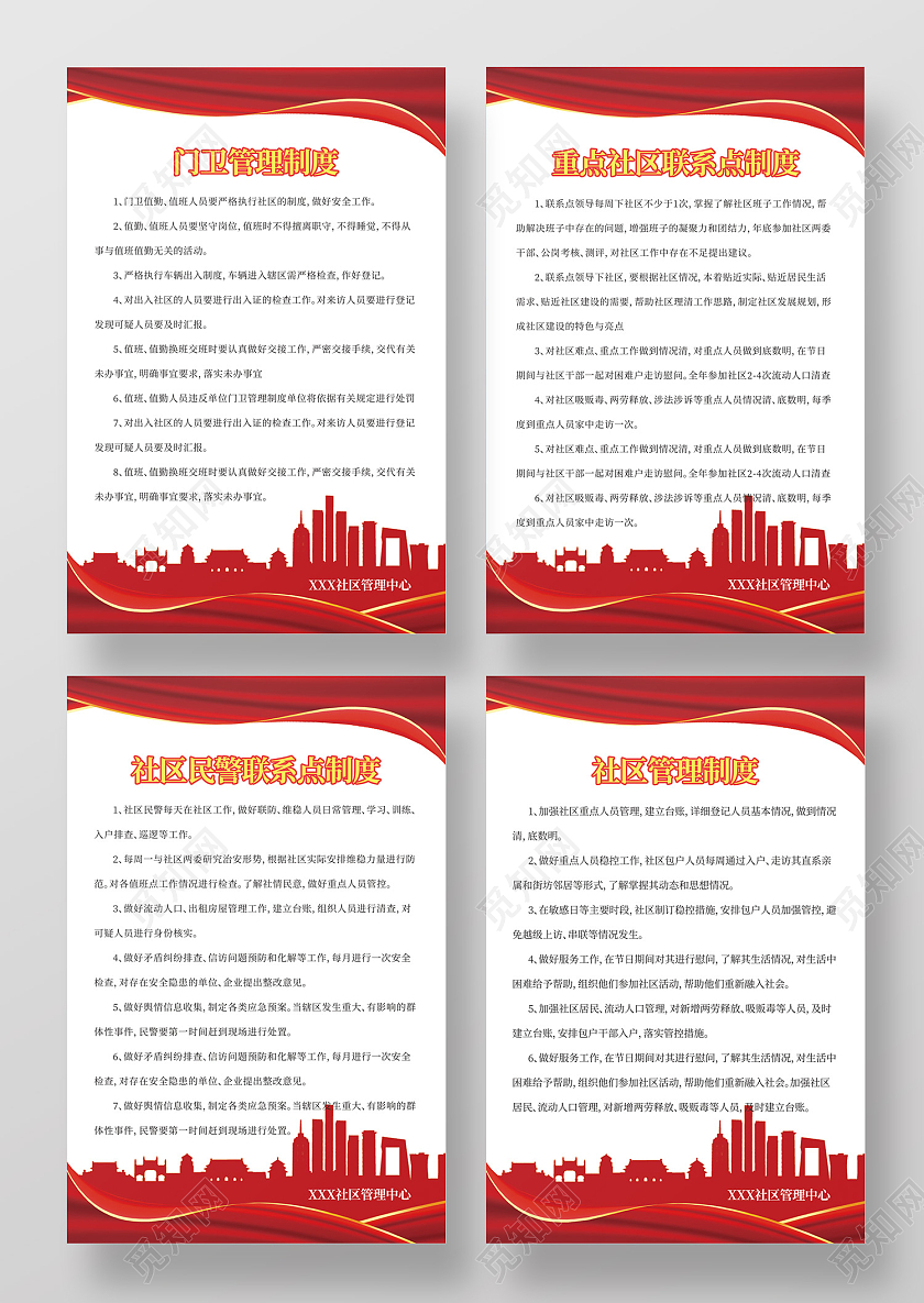 红色简约风重点社区联系点制度海报社区制度