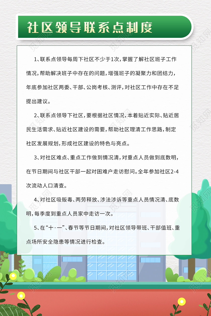 绿色插画风社区管理制度内容宣传文化挂画海报社区制度