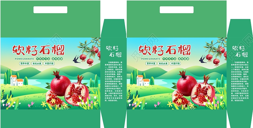 绿色插画背景石榴水果石榴包装石榴包装设计