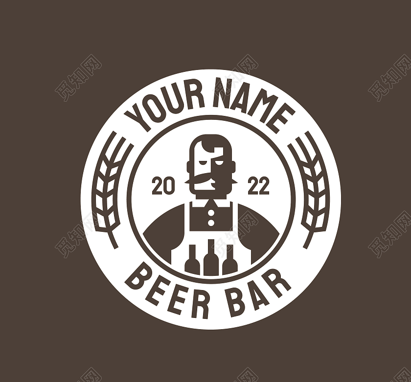 麦穗棕色酒保啤酒酒标酒吧logo