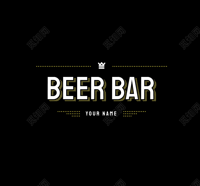 黄色啤酒复古皇冠酒标酒吧logo
