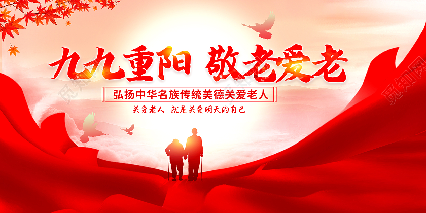 红色重阳节重阳敬老九九节宣传展板九九重阳节