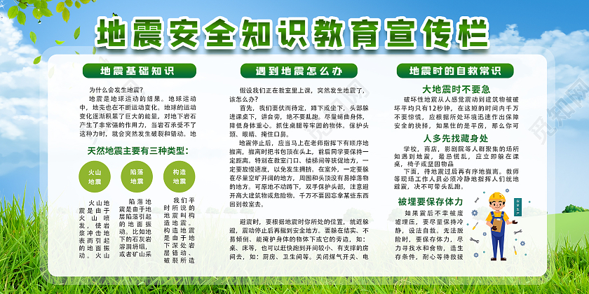 蓝色简约时尚大气地震安全知识宣传栏