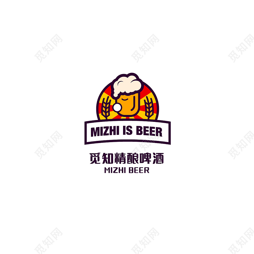 红色黄色小麦啤酒精酿卡通标志logo酒吧logo