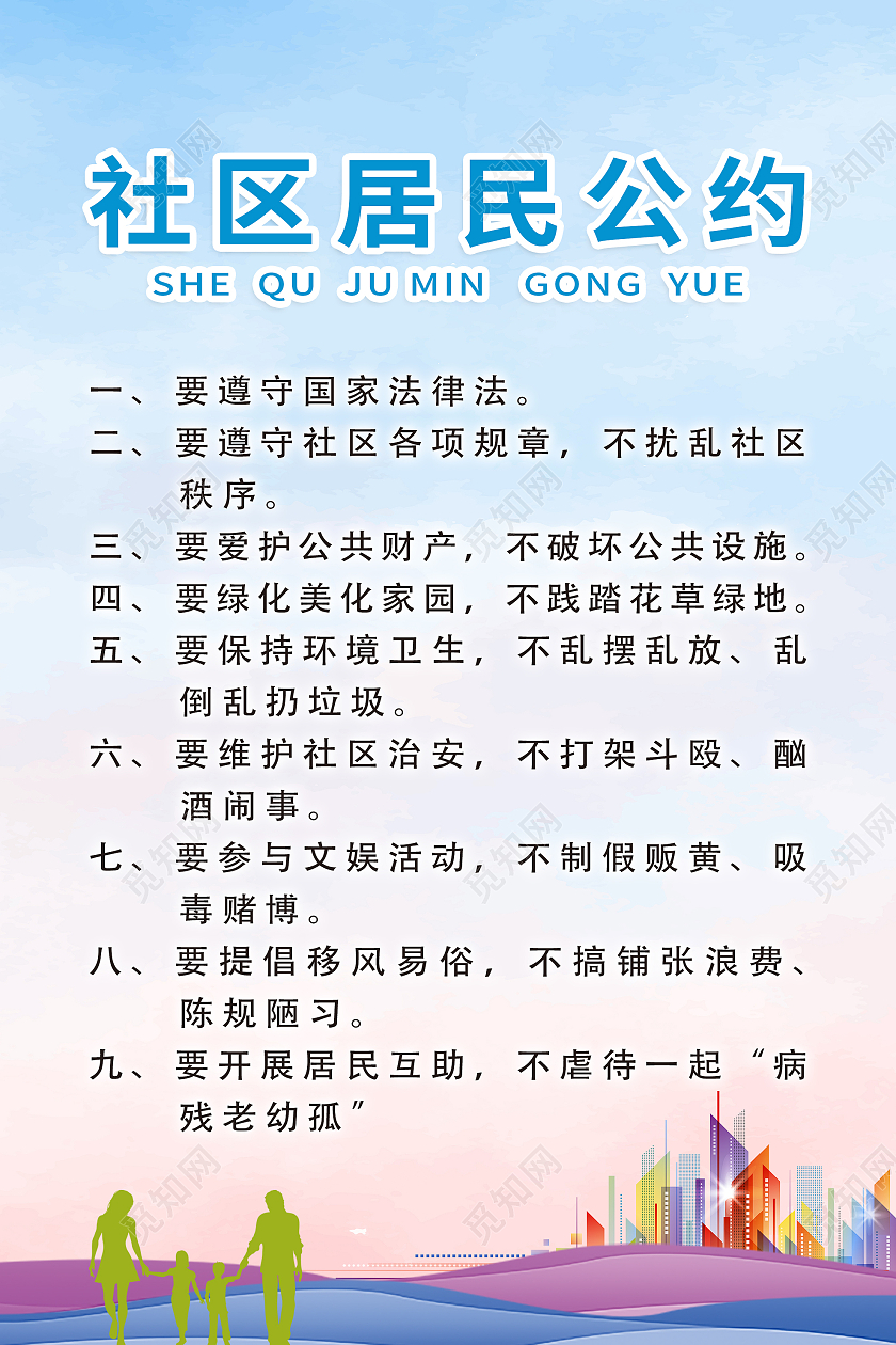 蓝色简约社区居民公约宣传活动海报