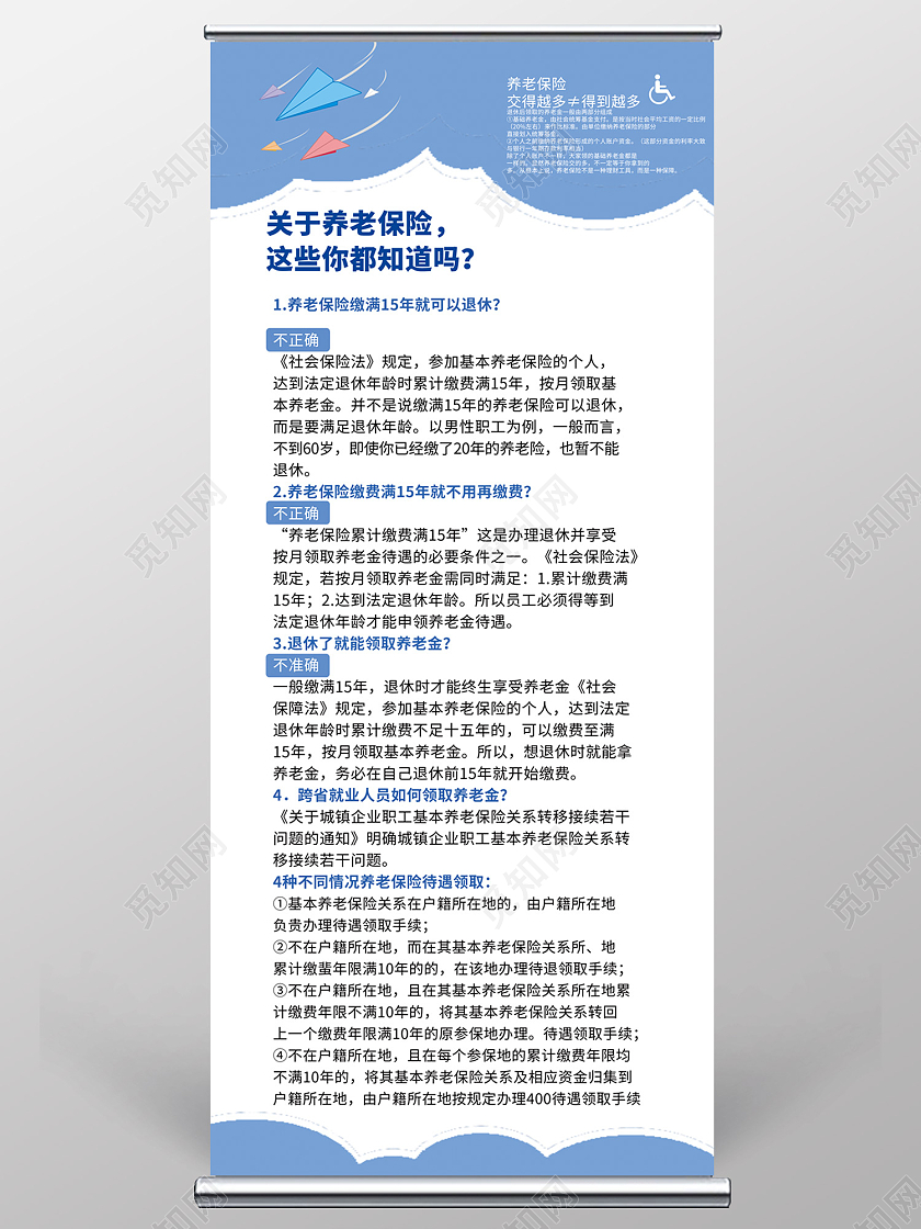 蓝色简约风养老保险保险知识海报